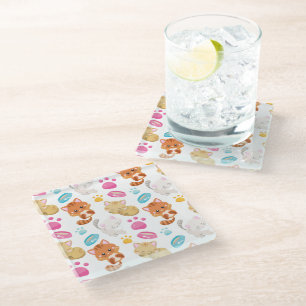 Pattern Of Cats, Cute Cats, Kitty, Kittens, Paws Glass Coaster