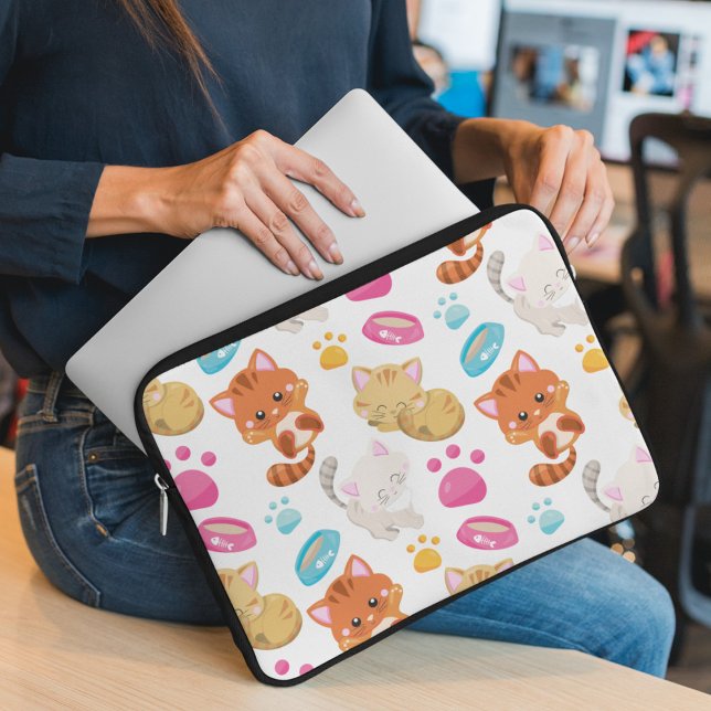 Pattern Of Cats, Cute Cats, Kitty, Kittens, Paws Laptop Sleeve (Creator Uploaded)