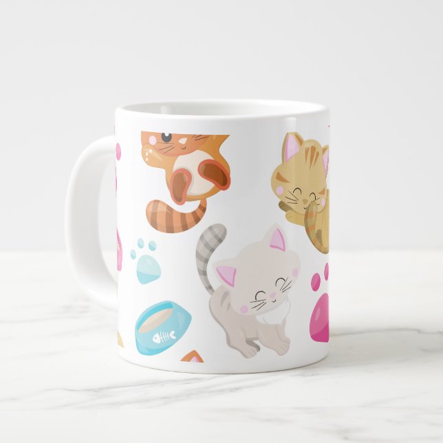 Pattern Of Cats, Cute Cats, Kitty, Kittens, Paws Large Coffee Mug (Front Left)