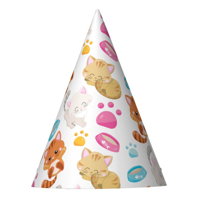 Pattern Of Cats, Cute Cats, Kitty, Kittens, Paws Party Hat (Front)
