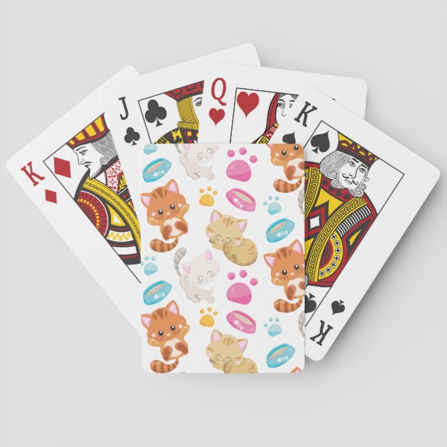 Pattern Of Cats, Cute Cats, Kitty, Kittens, Paws Playing Cards (Back)