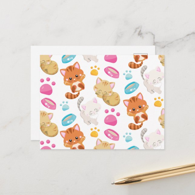 Pattern Of Cats, Cute Cats, Kitty, Kittens, Paws Postcard (Front/Back In Situ)