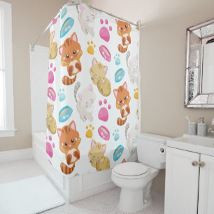 Pattern Of Cats, Cute Cats, Kitty, Kittens, Paws Shower Curtain