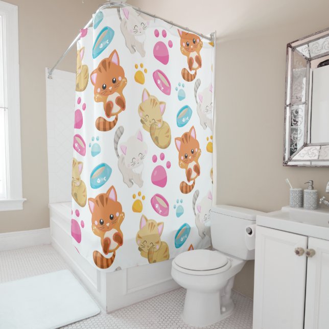 Pattern Of Cats, Cute Cats, Kitty, Kittens, Paws Shower Curtain (In Situ)