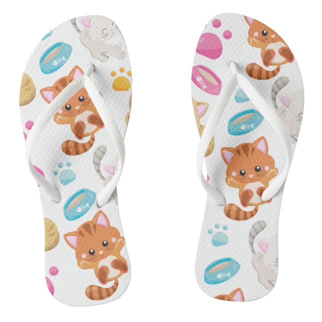 Pattern Of Cats, Cute Cats, Kitty, Kittens, Paws Thongs (Footbed)