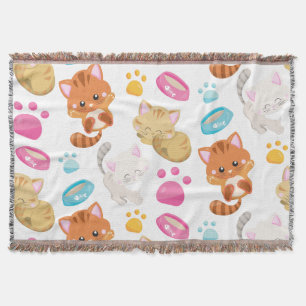 Pattern Of Cats, Cute Cats, Kitty, Kittens, Paws Throw Blanket