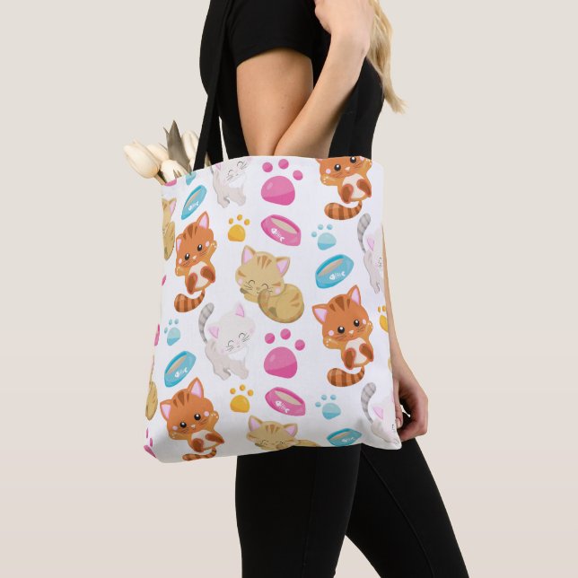Pattern Of Cats, Cute Cats, Kitty, Kittens, Paws Tote Bag (Close Up)