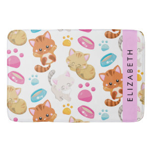 Pattern Of Cats, Cute Cats, Kitty, Paws, Your Name Bath Mat