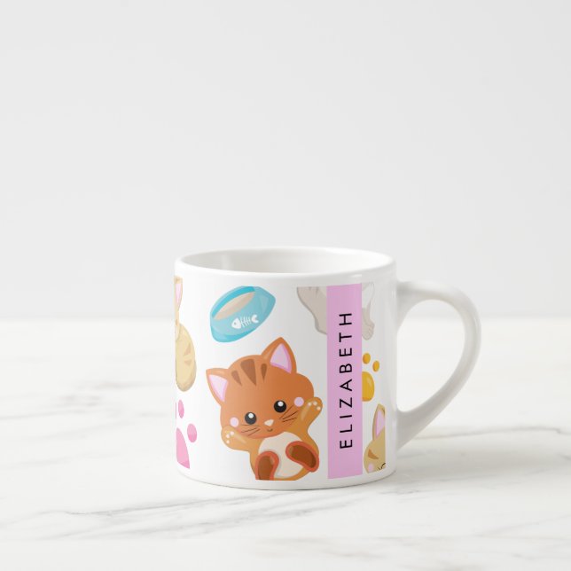 Pattern Of Cats, Cute Cats, Kitty, Paws, Your Name Espresso Cup (Right)