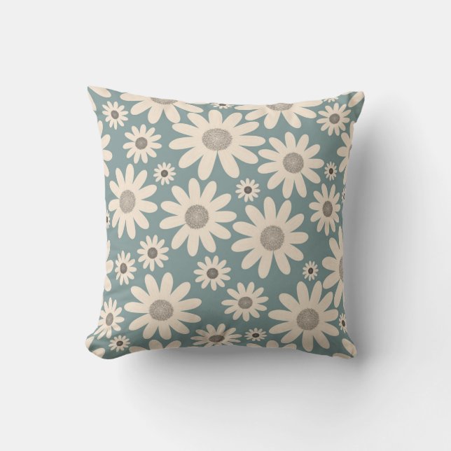 Pattern of chamomile flowers on a soft green cushion (Front)