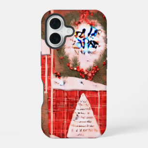 Pattern of Christmas cards with holiday decoration iPhone 16 Case