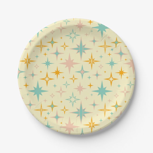 Pattern of colorful retro stars paper plate (Front)