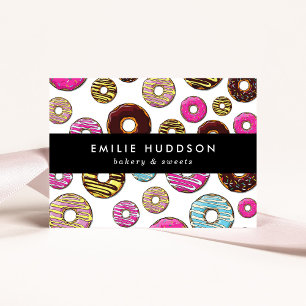 Pattern Of Colourful Doughnuts, Cake Shop, Pastry  Business Card