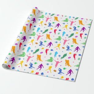 Pattern Of Colourful Football Players On White Wrapping Paper