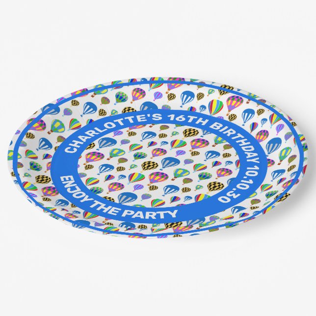 Pattern Of Colourful Hot Air Balloon Images Paper Plate (Angled)
