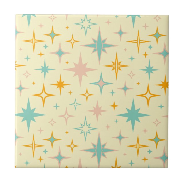 Pattern of colourful retro stars ceramic tile (Front)