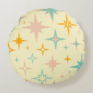 Pattern of colourful retro stars round cushion