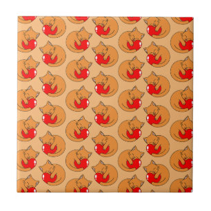 Pattern of Cute Happy Orange Cats Holding Hearts Ceramic Tile