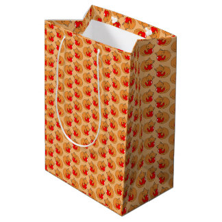 Pattern of Cute Happy Orange Cats Holding Hearts Medium Gift Bag
