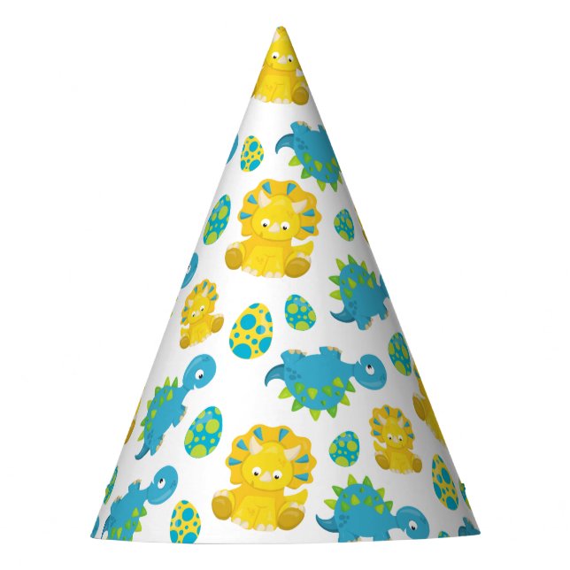 Pattern Of Dinosaurs, Cute Dinosaurs, Baby Dino Party Hat (Front)
