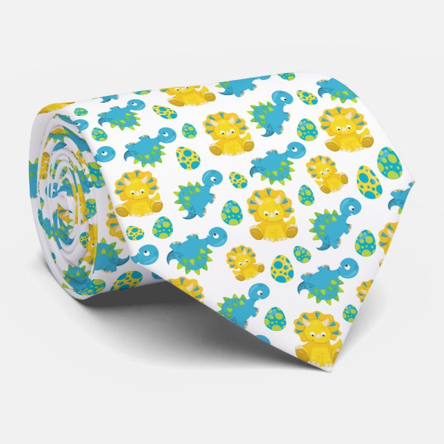 Pattern Of Dinosaurs, Cute Dinosaurs, Baby Dino Tie (Rolled)