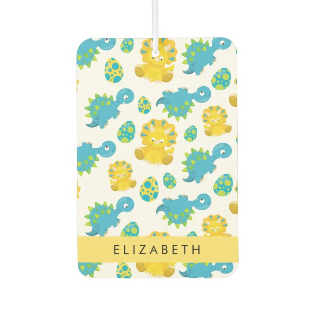Pattern Of Dinosaurs, Cute Dinosaurs, Your Name Car Air Freshener (Front)