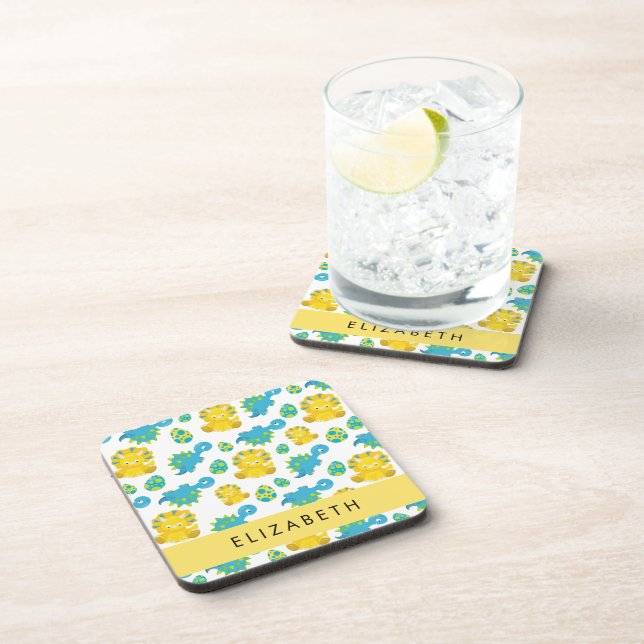 Pattern Of Dinosaurs, Cute Dinosaurs, Your Name Coaster (Right Side)