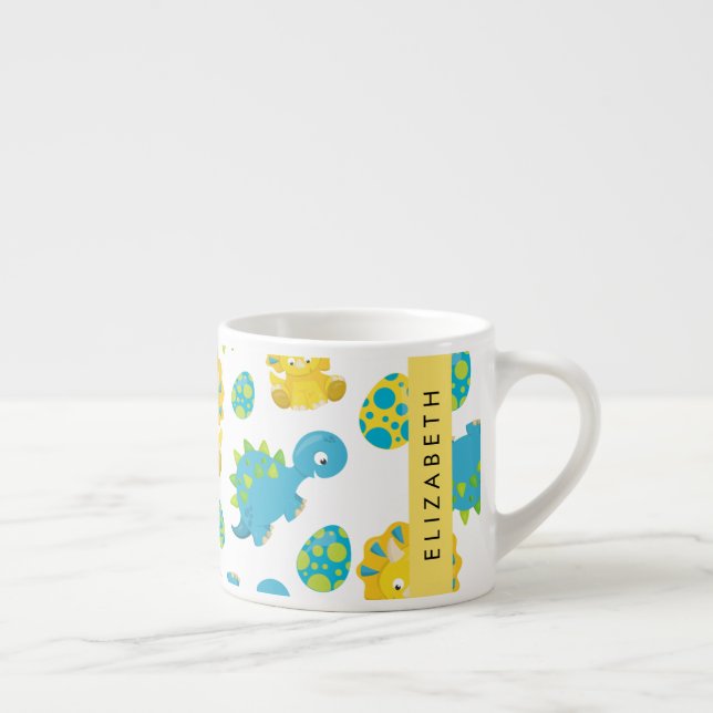 Pattern Of Dinosaurs, Cute Dinosaurs, Your Name Espresso Cup (Right)