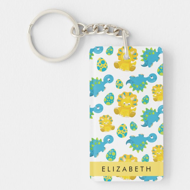 Pattern Of Dinosaurs, Cute Dinosaurs, Your Name Key Ring (Front)