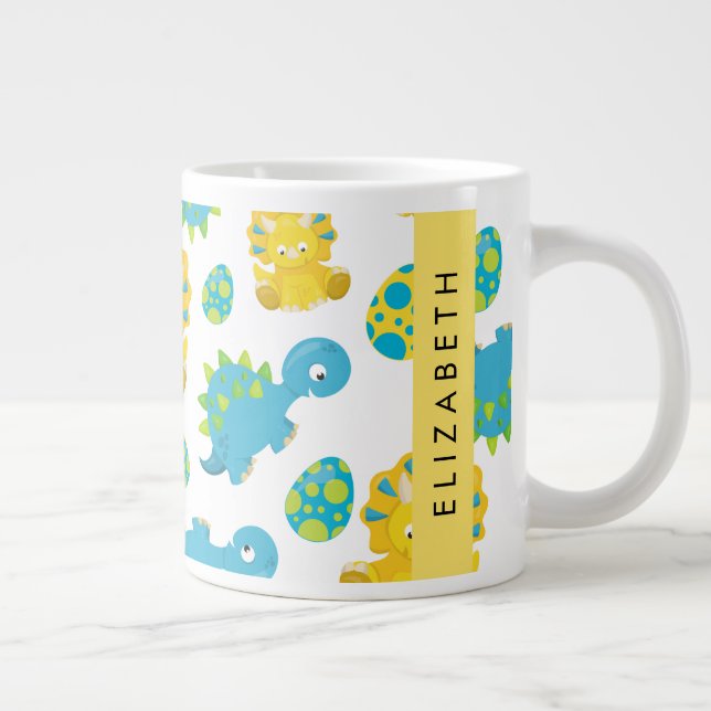 Pattern Of Dinosaurs, Cute Dinosaurs, Your Name Large Coffee Mug (Right)