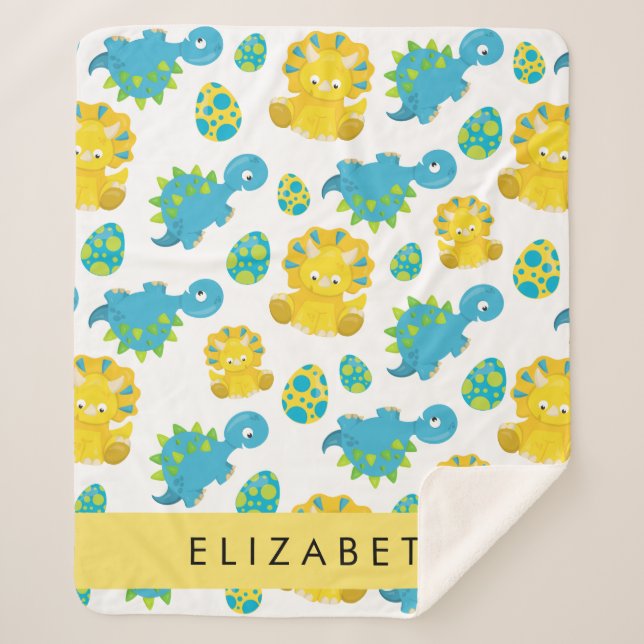 Pattern Of Dinosaurs, Cute Dinosaurs, Your Name Sherpa Blanket (Front)