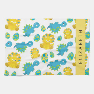 Pattern Of Dinosaurs, Cute Dinosaurs, Your Name Tea Towel