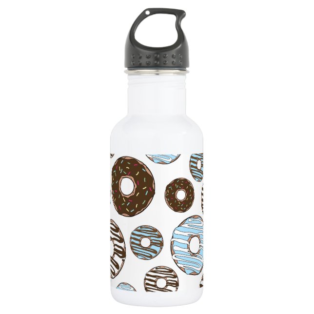 Pattern Of Doughnuts, Blue Doughnuts, Brown Doughn 532 Ml Water Bottle (Front)