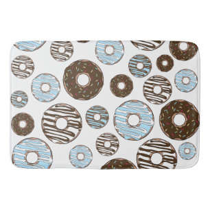 Pattern Of Doughnuts, Blue Doughnuts, Brown Doughn Bath Mat