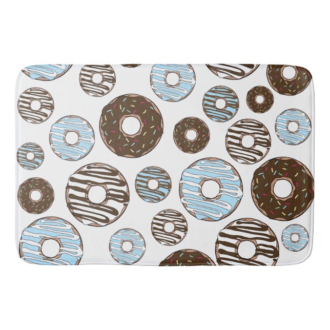 Pattern Of Doughnuts, Blue Doughnuts, Brown Doughn Bath Mat (Front)