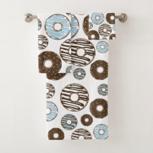 Pattern Of Doughnuts, Blue Doughnuts, Brown Doughn Bath Towel Set