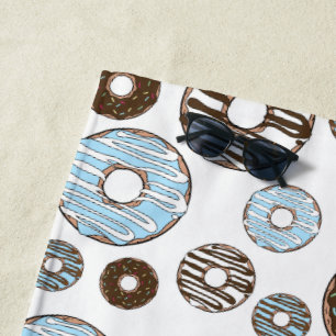 Pattern Of Doughnuts, Blue Doughnuts, Brown Doughn Beach Towel