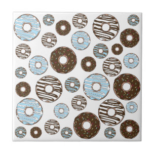 Pattern Of Doughnuts, Blue Doughnuts, Brown Doughn Ceramic Tile