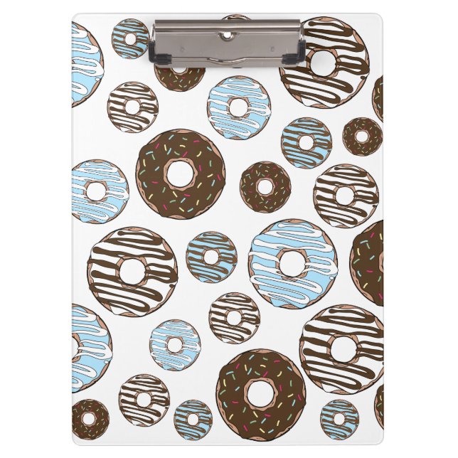 Pattern Of Doughnuts, Blue Doughnuts, Brown Doughn Clipboard (Front)