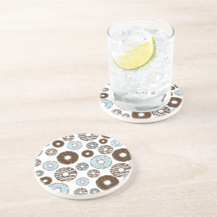 Pattern Of Doughnuts, Blue Doughnuts, Brown Doughn Coaster