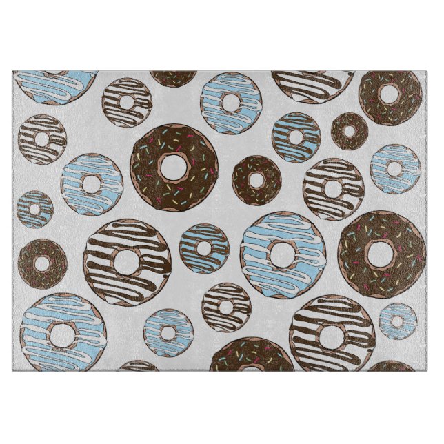 Pattern Of Doughnuts, Blue Doughnuts, Brown Doughn Cutting Board (Front)