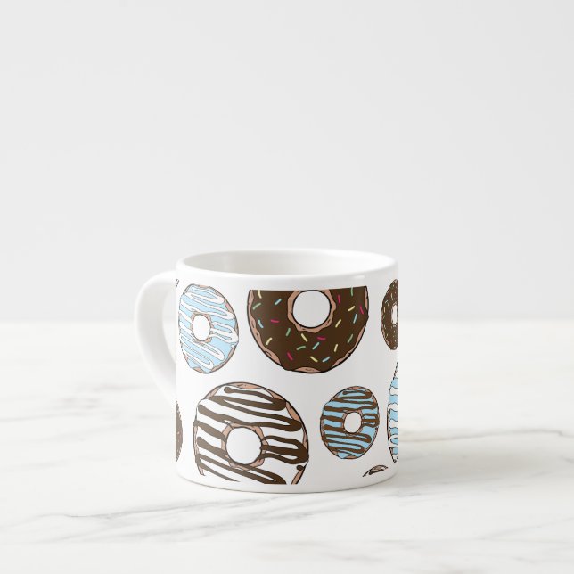 Pattern Of Doughnuts, Blue Doughnuts, Brown Doughn Espresso Cup (Front Left)
