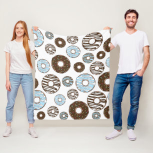 Pattern Of Doughnuts, Blue Doughnuts, Brown Doughn Fleece Blanket