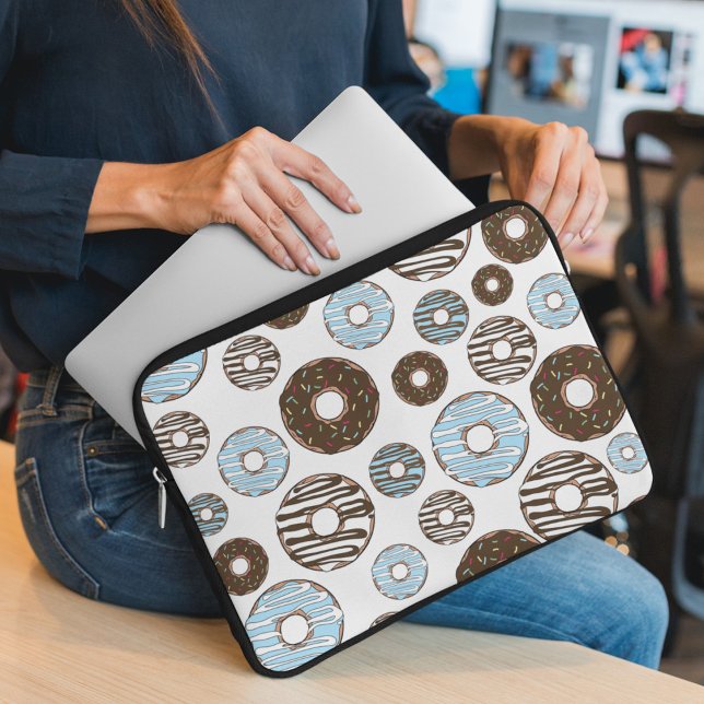 Pattern Of Doughnuts, Blue Doughnuts, Brown Doughn Laptop Sleeve (Creator Uploaded)
