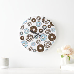 Pattern Of Doughnuts, Blue Doughnuts, Brown Doughn Large Clock