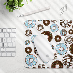 Pattern Of Doughnuts, Blue Doughnuts, Brown Doughn Mouse Pad