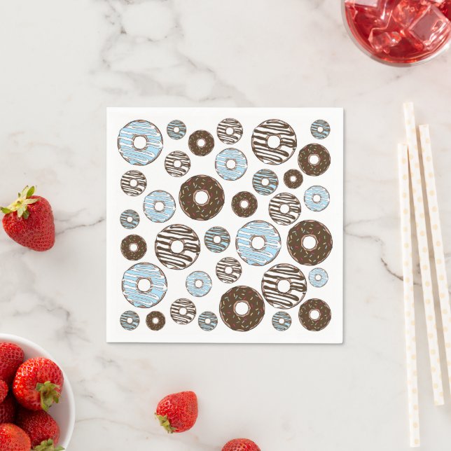 Pattern Of Doughnuts, Blue Doughnuts, Brown Doughn Napkin (Insitu)