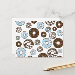 Pattern Of Doughnuts, Blue Doughnuts, Brown Doughn Postcard