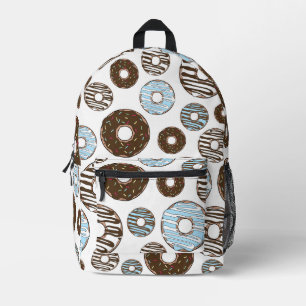 Pattern Of Doughnuts, Blue Doughnuts, Brown Doughn Printed Backpack