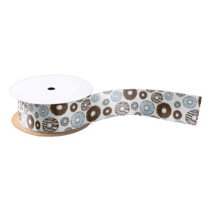 Pattern Of Doughnuts, Blue Doughnuts, Brown Doughn Satin Ribbon